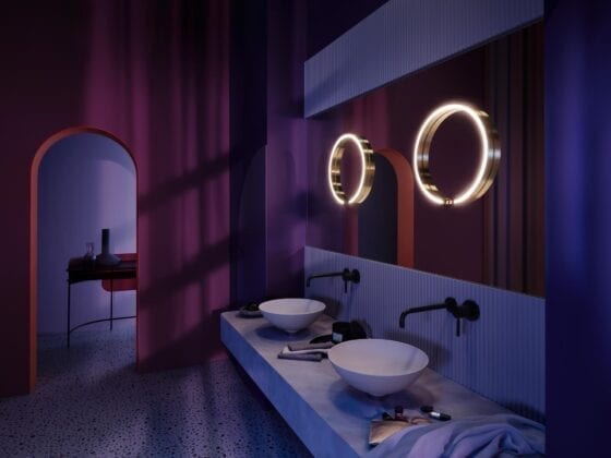 Mito vegglampe fra Occhio i baderomsmiljø