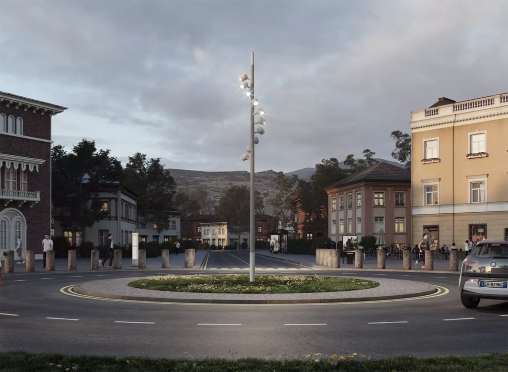 Olivio tremaster fra Selux i utendørsmiljø